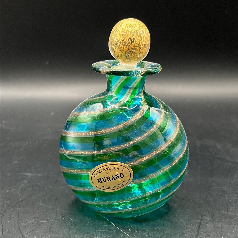 Murano Glass Perfume Bottle - Blue and Gold Swirl